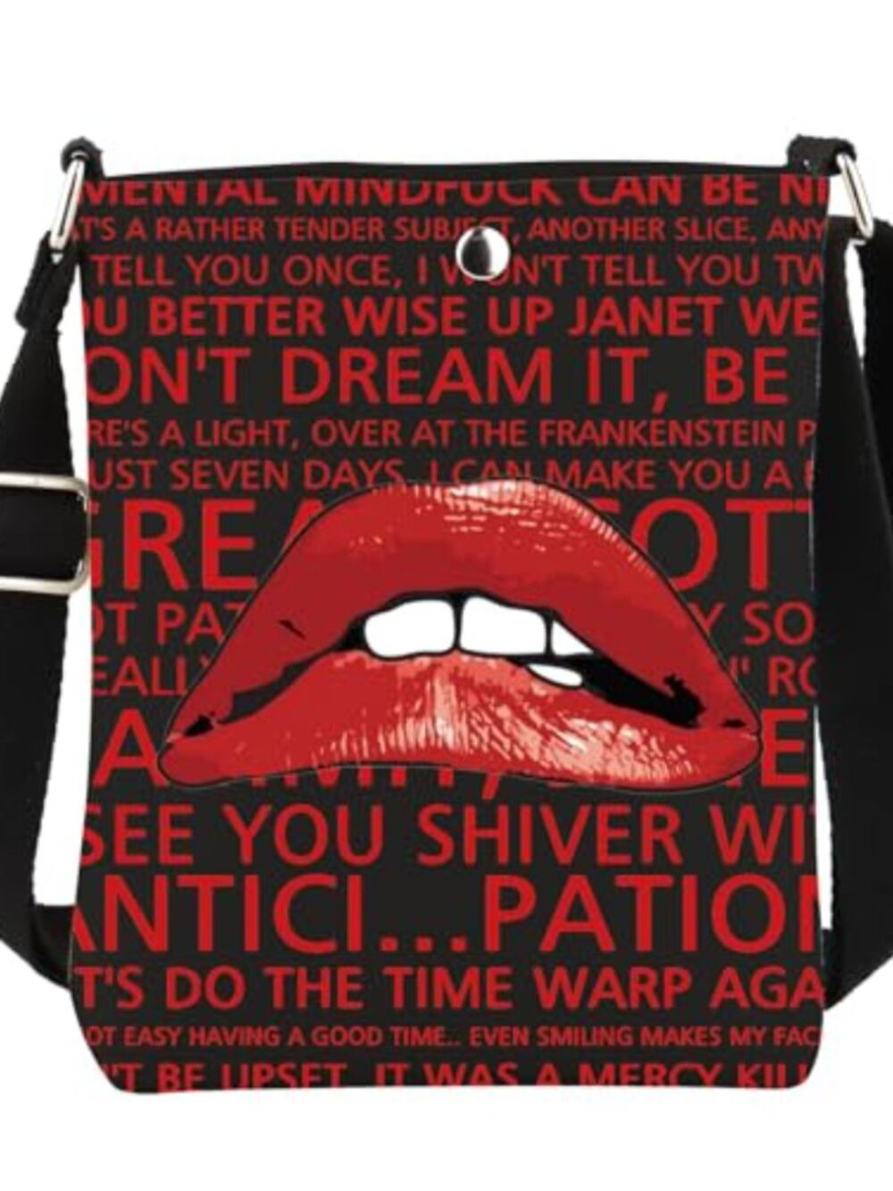 Canvas Crossbody Bag Horror Lips Inspired Adjustable Strap